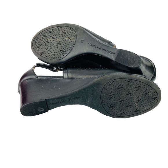 Adrienne Vittadin Black Leather Wedge Heel Open Toe Bootie Sandal Shoes US 9.5M - Picture 9 of 16